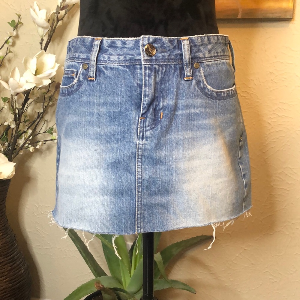 Fossil Denim White Wash Raw Hem Mini Skirt 4